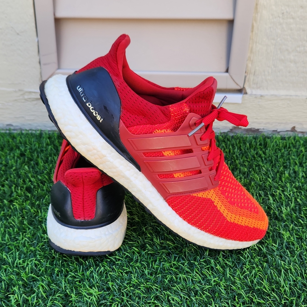 Adidas Red and Orange Ultraboost Sneakers
